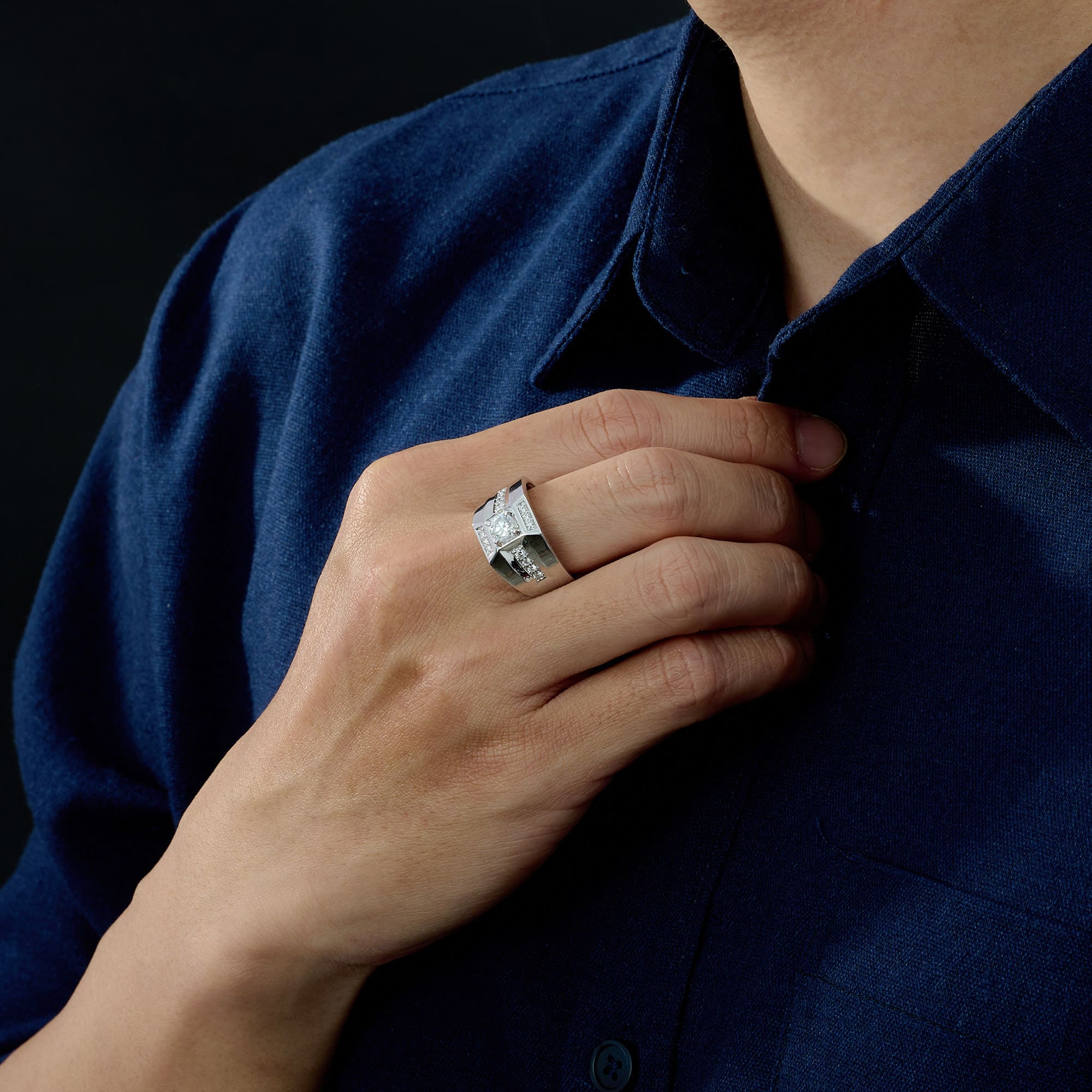 Nhẫn Nam Kim cương Vàng Trắng 14K MANCODE by PNJ Eternal Diamond DDDDW015097